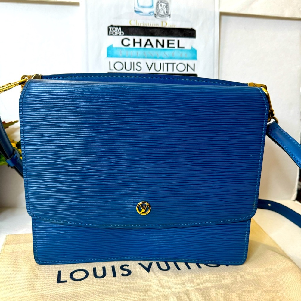 Louis Vuitton Blue Crossbody Bag with Gold Accents